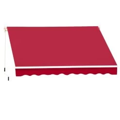 Outsunny Toldo Manual 395x245 Cm Toldo Para Patio Balcón Terraza Y Jardín Con Brazo Articulado De Aluminio Y Tela De Poliéster De 280g/m2 (Rojo)