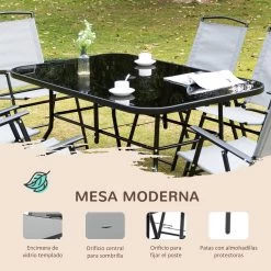 Outsunny Conjunto De Muebles De Jardín 8 Piezas Con 6 Sillas Plegables Mesa De Comedor De Vidrio Y Sombrilla Inclinable Con Manivela Protección Del Sol Para Terraza Exterior Gris -Tienda de muebles de jardín eb590f89fbccdec9616525d3d12f79dd8c303109 ce7d304bde5f476a9f5b1723c6548fb0