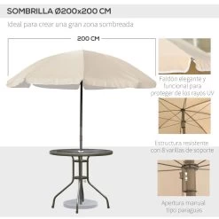 Outsunny Conjunto De Muebles Para Jardín Con 4 Sillas 1 Mesa Y 1 Parasol Texteline Aluminio Y Poliéster Beige -Tienda de muebles de jardín ec127d62fb6d1e08ccbfd3609eec69b67898440d c6e90ff06f8446abb0b4320d255336e4