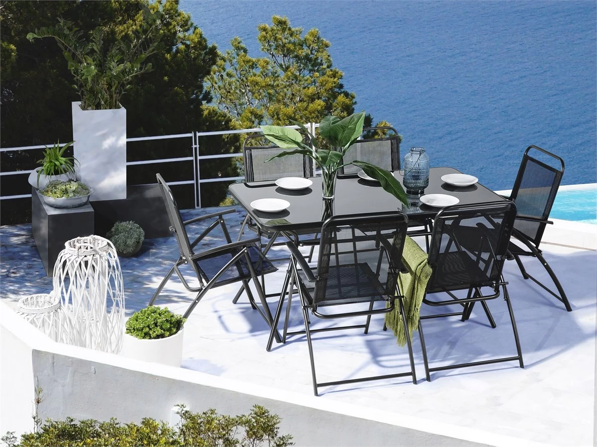 Conjunto De Jardín En Acero Negro Con 6 Sillas LIVO 4 Conjunto De Jardín En Acero Negro Con 6 Sillas LIVO - Imagen 2