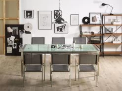 Mesa De Comedor De Metal/vidrio Templado Transparente/plateado 220 X 100 Cm GROSSETO