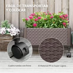 Outsunny Jardinera De Plástico Con Ruedas Macetero De Jardín Con Agujeros De Drenaje Para Cultivo De Plantas En Exterior Patio Terraza 50x50x33 Cm Marrón -Tienda de muebles de jardín ed6c5989f2660bd5fee5586a53c88cc591f6af51 5979bd9731a04dcdb0d556055f5da794