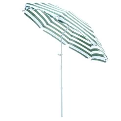 Outsunny Sombrilla De Playa Ø180 Cm Con Techo Inclinable Y Poste De Metal Protección Solar Para Jardín Terraza Exterior Rayas Verde Y Blanco