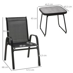 Outsunny Conjunto De Muebles De Jardín 3 Piezas Muebles Exterior Incluye 2 Sillones Apilables Con Tela De Malla Transpirable Y Mesa De Centro Con Tablero SPC Negro -Tienda de muebles de jardín eeca42724b89484c1d674ab27bc0427a21687a73 3022f6808f8a48ae8cd6124796699fc8