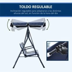 Outsunny Columpio Balancín De Jardín Exterior De 3 Plazas Con Cojín Techo Ajustable Y Marco De Metal Para Balcón Terraza Patio Carga Máx. 200 Kg 172x110x153 Cm Raya Azul -Tienda de muebles de jardín ef56ee46a9fe9ea0c7bc7756d55901830a72e696 cc74c2d54f834cf8a9c4d38bf103505e