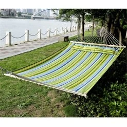 Outsunny Hamaca Colgante De Jardín Para 2 Personas Hamaca Ecológico Para Camping Con Almohada Carga De 180 Kg Rayas Azules Y Verdes 3,4x1,4m -Tienda de muebles de jardín f0871f1694421c88ec28d02a19c9f0889fdc81e7 5e98ff6d166945028d63c1e05385b423