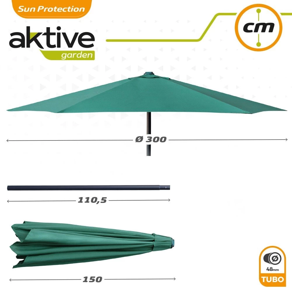 Parasol Hexagonal D300 Cm Color Verde Aktive Garden 8 Parasol Hexagonal D300 Cm Color Verde Aktive Garden - Imagen 6