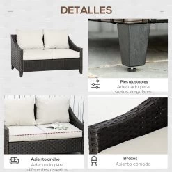 Outsunny Sofá De Ratán De 2 Plazas Sofá De Jardín Exterior Con Cojines Acolchados Almohadas Con Cremallera Y Pies Ajustables Para Terraza Balcón Patio 132x70x74 Cm Marrón -Tienda de muebles de jardín f234cd760b469fd1ecf91d4a405d9fc8b15b69bd 544d86a8b4c84ab28fe336cab0212efe