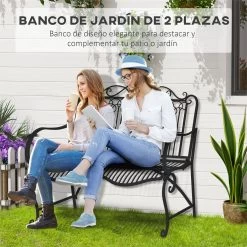 Outsunny Banco De Jardín De 2 Plazas 110x60x97 Cm Banco De Exterior De Metal Con Respaldo Decorativo Y Reposabrazos Para Terraza Balcón Patio Carga 200 Kg Negro -Tienda de muebles de jardín f24271fa5c24acc3150530bbf94f1da62e620d41 977f1f79e2ca474f9e97fd5e15587076