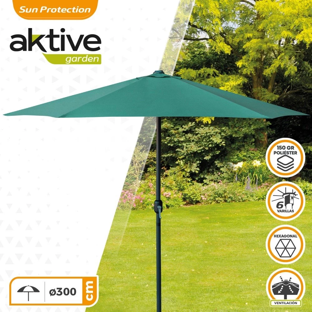 Parasol Hexagonal D300 Cm Color Verde Aktive Garden 4 Parasol Hexagonal D300 Cm Color Verde Aktive Garden - Imagen 2