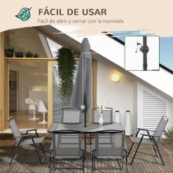 Outsunny Conjunto De Muebles De Jardín 8 Piezas Con 6 Sillas Plegables Mesa De Comedor De Vidrio Y Sombrilla Inclinable Con Manivela Protección Del Sol Para Terraza Exterior Gris -Tienda de muebles de jardín f4ba9a6a8514f2f3b4abbf906e7d81c10856733d a7d7ca5ed0ce4ff1a45d3c2cc558f971