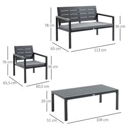 Outsunny Conjunto De Muebles De Jardín 4 Piezas Mesa De Centro Banco De 2 Plazas Y 2 Sillas Con Cojines Desenfundables Y Marco De Acero Para Terraza Exterior 113x65x78 Cm Gris -Tienda de muebles de jardín f5a7393dddb11f5a3860fdf54b3cc1f36c68f27e a43db616780f4b9e94f2b86ddf4f41de