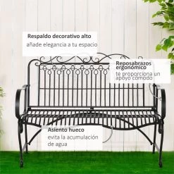 Outsunny Banco De Jardín De 2 Plazas 110x60x97 Cm Banco De Exterior De Metal Con Respaldo Decorativo Y Reposabrazos Para Terraza Balcón Patio Carga 200 Kg Negro -Tienda de muebles de jardín f5d8fba46e539f719d8739df761897847943c886 a31e9aba42b94583a1d65d8990a47229