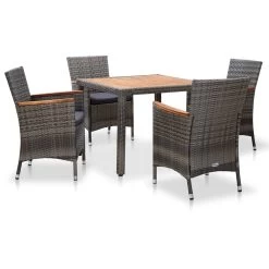 Set De Comedor Para Jardín 5 Pzas Cojines Ratán Sintético Gris VidaXL