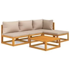 Set Muebles De Jardín 5 Pzas Madera Maciza Y Cojines Gris Taupé VidaXL