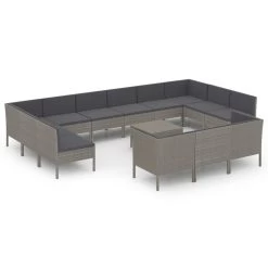 Set De Muebles De Jardín 14 Pzas Y Cojines Ratán Sintético Gris VidaXL
