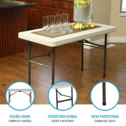 Mesa Patas Plegables Rectangular Crema LIFETIME 122 X 61 X 74 Cm -Tienda de muebles de jardín f7e17f0e1d87a153b03285d962dcd6d7863510da 3d2c0485429448e0a8d74945edd04dee
