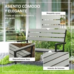 Outsunny Banco De Jardín De 2 Plazas De Plástico Banco Para Exterior Con Respaldo Reposabrazos Y Marco De Acero Para Terraza Balcón Porche Carga 240 Kg 122x65x92 Cm Gris -Tienda de muebles de jardín f7e9291f0e0f2b178ea37f4b8021219faab677b3 3cc061a0d14e4b5fa6490c2898a0e632