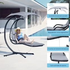 Outsunny Tumbona Colgante Con Sombrilla Protección UV Hamaca Sillón Con Toldo Estructura Estable Cuerda Antivuelco Y Forma Ergonómico Para Jardín Patio Terraza Metal 190x110x190 Cm Gris -Tienda de muebles de jardín fa95cbc3646ac9f054e7c343ba22e5afab702c5e 1df597da02c9437fba9a43b2b220793f