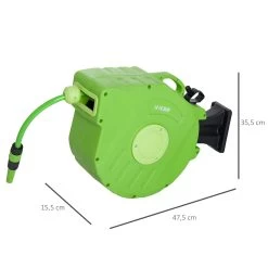 Outsunny Carrete Para Manguera 15M+1,5M Soporte Mural Portamanguera Roll-up Automático Giratorio 180° Con Pistola De Pulverización Base De Pared Conector De Manguera Para Jardín Terraza -Tienda de muebles de jardín fb06e2ea5f336781ec63fcc5a02c110d1213e24e 721e9bfbb623453fb5b4334e70c78878