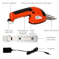 Outsunny Tijeras Cortacésped Y Arreglasetos 2 En 1 A Batería De 3.6V Con 2 Cuchillas Ancho De Corte 12 Cm/8 Cm Para Setos Césped Llave De Seguridad 37x6x9,5 Cm Rojo Y Negro -Tienda de muebles de jardín fb4585bf942aaa901b21111f3ddf6bb608ecd94b 86892dec90104f85b91dd6666ab567e8