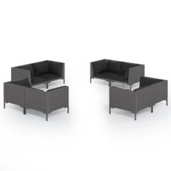 Set Muebles Jardín 8 Pzas Y Cojines Ratán Sintético Gris Oscuro VidaXL