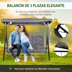 Outsunny Balancín Con Toldo Ajustable De 3 Plazas Columpio De Jardín Con Dosel Cojines Para Exterior Terraza Patio Carga 270 Kg 200x115x168 Cm Gris -Tienda de muebles de jardín fb87a0ce3e7bf00362a175b4a472835491976929 c84e22a806344315a7a83041c5c65015