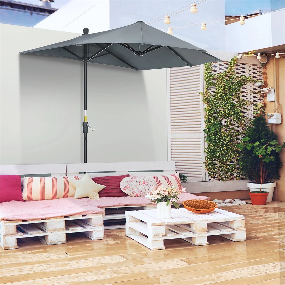 Outsunny Sombrilla De Pared De Jardín 200x190x240 Cm Parasol Con Manivela Poste De Acero Y Base Cruzada Protección Solar Para Terraza Balcón Exterior Gris 4 Outsunny Sombrilla De Pared De Jardín 200x190x240 Cm Parasol Con Manivela Poste De Acero Y Base Cruzada Protección Solar Para Terraza Balcón Exterior Gris - Imagen 2