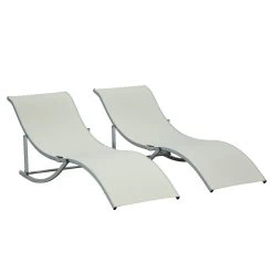 Outsunny 2 Tumbonas Plegables En Forma De S Ergonómica Con Marco De Aluminio Texteline Para Piscina Patio Jardín Terraza 165x61x63 Cm Beige