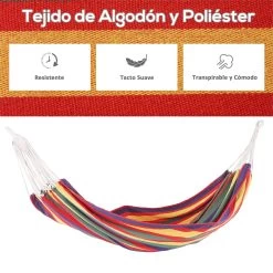 Outsunny Hamaca De Algodón Para Jardín 200x100 Cm Hamaca Colgante Portátil Carga Máx. 120 Kg Para Acampar Piscina Camping Rayas Multicolor -Tienda de muebles de jardín fce835670bbd460680526b34bc6917442c5cb48d 16e499963f324c8ca8eaacf41ed7579e