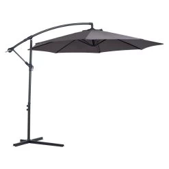 Outsunny Sombrilla De Jardín Ø300x250 Cm Parasol Excéntrico Inclinable Con Manivela Base Cruzada Y Soporte De Acero Protección Solar Para Terraza Exterior Gris
