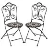Outsunny Set De 2 Sillas De Jardín Plegables Con Asiento De Mosaico Cerámico Y Marco De Metal Carga 120 Kg Para Bistró Terraza Patio Exterior 40x50x92 Cm Negro