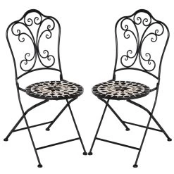 Outsunny Set De 2 Sillas De Jardín Plegables Con Asiento De Mosaico Cerámico Y Marco De Metal Carga 120 Kg Para Bistró Terraza Patio Exterior 40x50x92 Cm Negro
