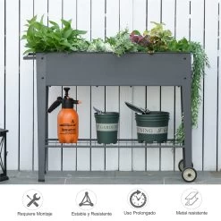 Outsunny Huerto Urbano Jardinera Elevada De Metal Cama De Jardín Con Ruedas Asa Lateral Y Estante Inferior Para Cultivo Plantas Hortalizas Flores 104x39x80 Cm Gris -Tienda de muebles de jardín ff1ee32fb5a603f0f09839dbe735566094dd3e72 30c3aaebdf294c0bb78e7054dd740e44
