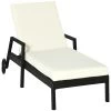 Outsunny Tumbona De Ratán De Jardín Con Cojines Acolchados Respaldo Ajustable En 5 Posiciones 2 Ruedas Y Tela Extraíble Lavable 67x196x96 Cm Negro
